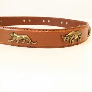 Brown Gold Tone Genuine Italian Leather Western Safari Animal Belt sz S